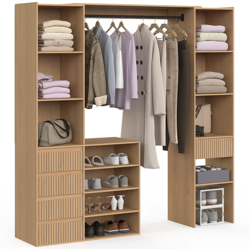 Dressing Faustine extensible 120-180cm 5 tiroirs effet lattes
