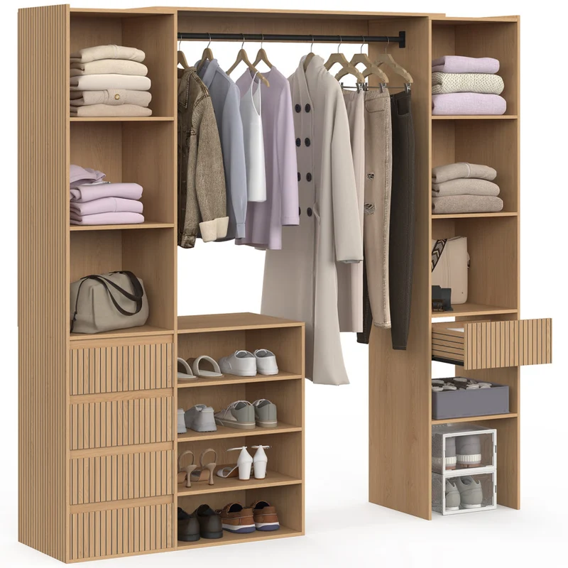 Dressing Faustine extensible 120-180cm 5 tiroirs effet lattes