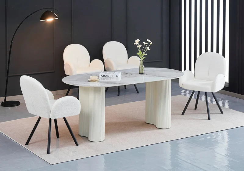 Fauteuil de table velours écru pieds noirs - Mimi x2