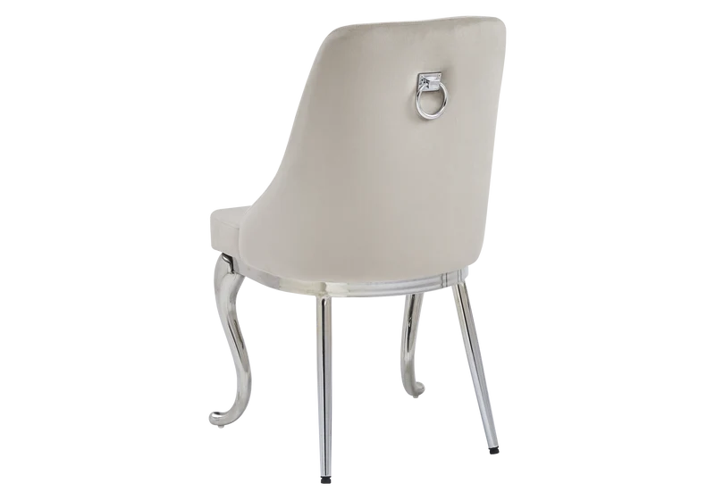 Chaises baroques velours taupe anneau argenté - Nina x2
