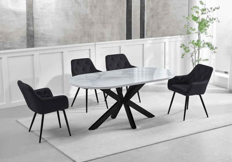 Chaises fauteuils capitonnés velours noir - Liora x2