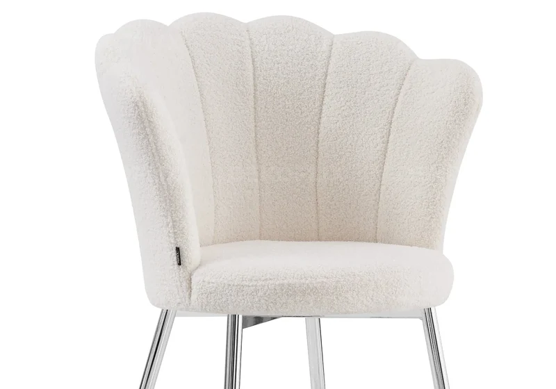Chaise de table coquillage tissu bouclé pieds argent - Nymea x2