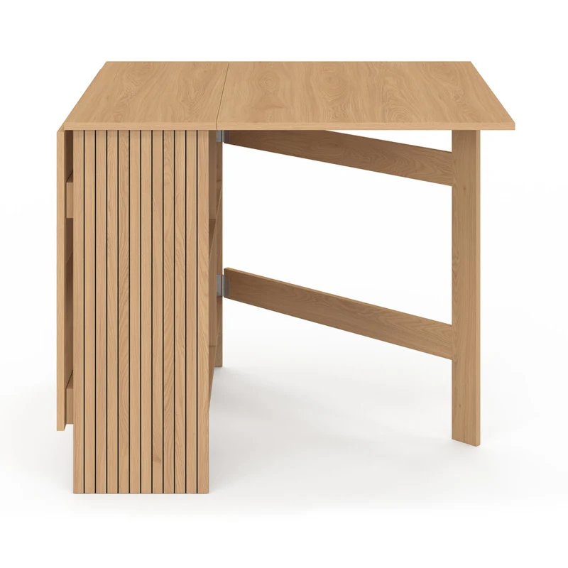Table à manger dépliable Faustine avec rangement intégré bois et lattes 150cm