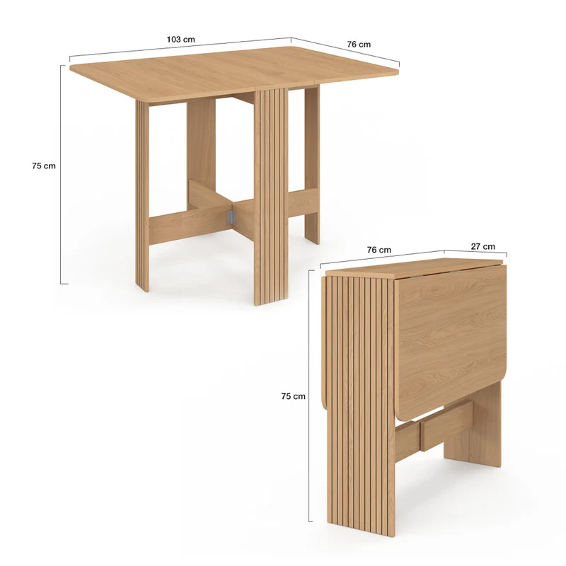 Table à manger dépliable Faustine bois et lattes 103cm