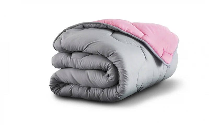 Couette chaude réversible bicolore rose et gris 240x260cm - microfibres 300 g/m2 + 2 oreillers mi-ferme
