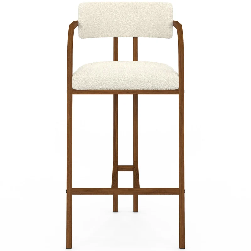 Tabourets de bar Elsa bouclette blanche pieds effet noyer - lot de 4