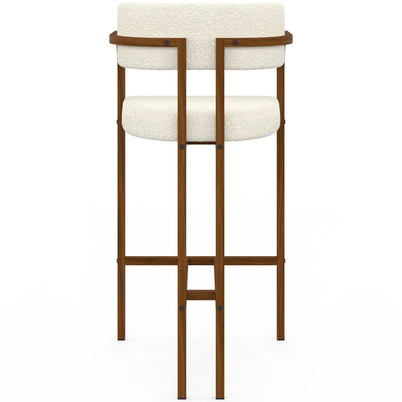 Tabourets de bar Elsa bouclette blanche pieds effet noyer - lot de 4