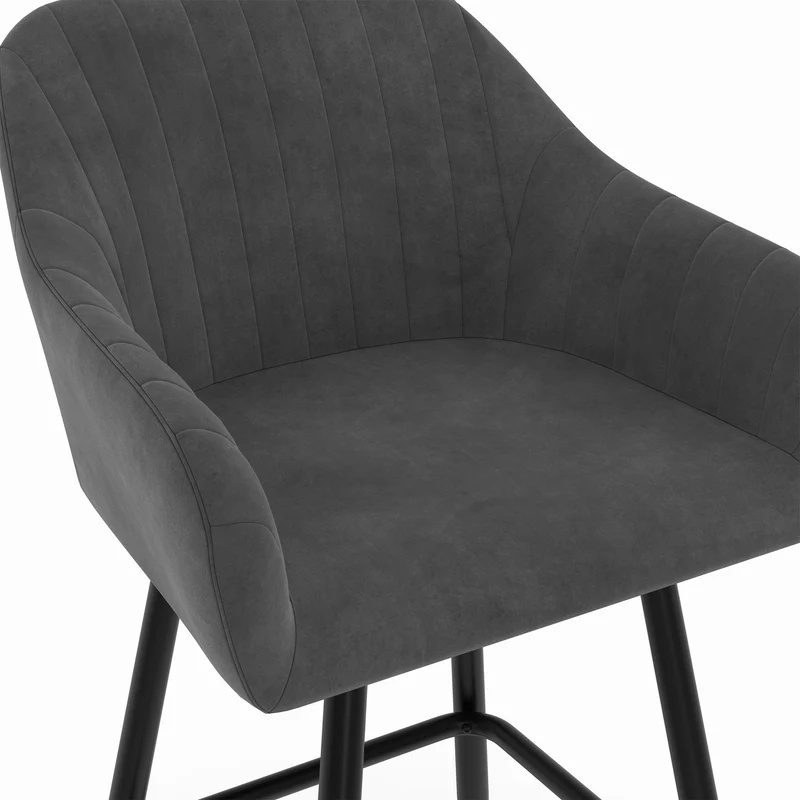 Tabourets de bar Ariana avec accoudoirs en velours gris foncé - lot de 2