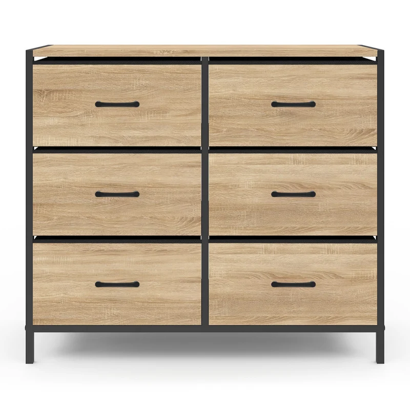 Commode Iris 6 tiroirs en bois et tissu