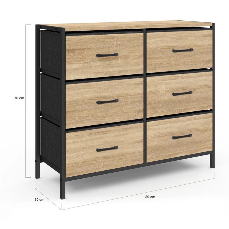 Commode Iris 6 tiroirs en bois et tissu