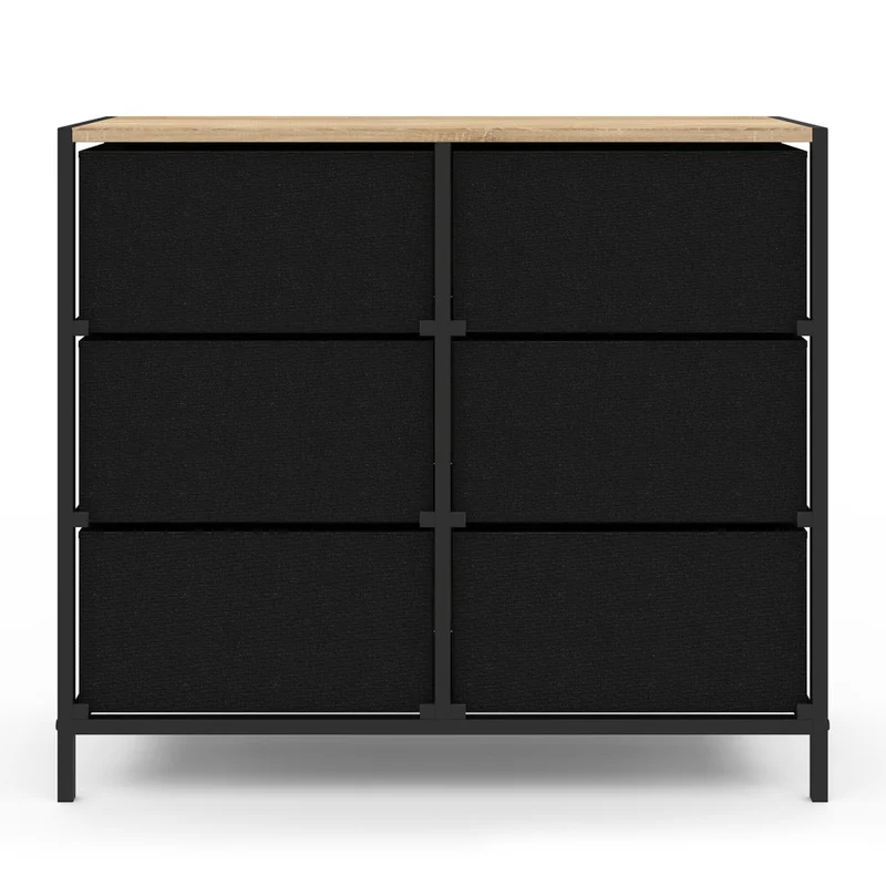 Commode Iris 6 tiroirs en bois et tissu