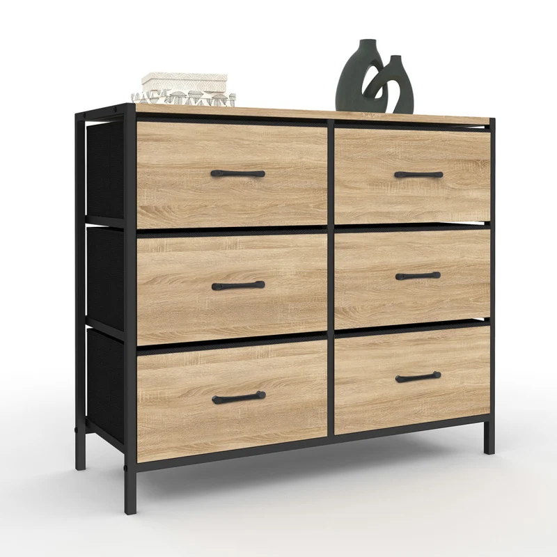 Commode Iris 6 tiroirs en bois et tissu