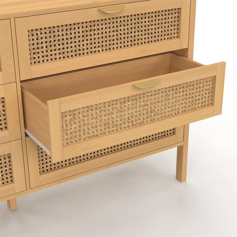 Commode Eve 6 tiroirs en cannage 140cm