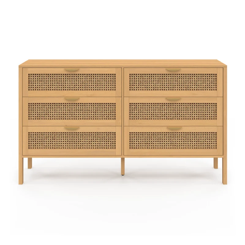 Commode Eve 6 tiroirs en cannage 140cm