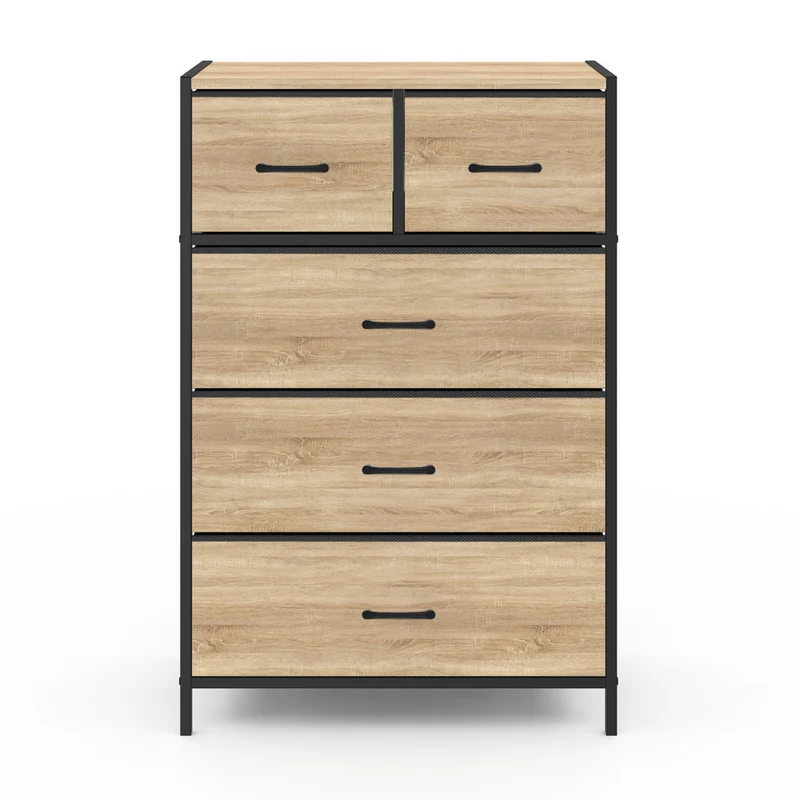 Chiffonnier Iris 5 tiroirs en bois et tissu