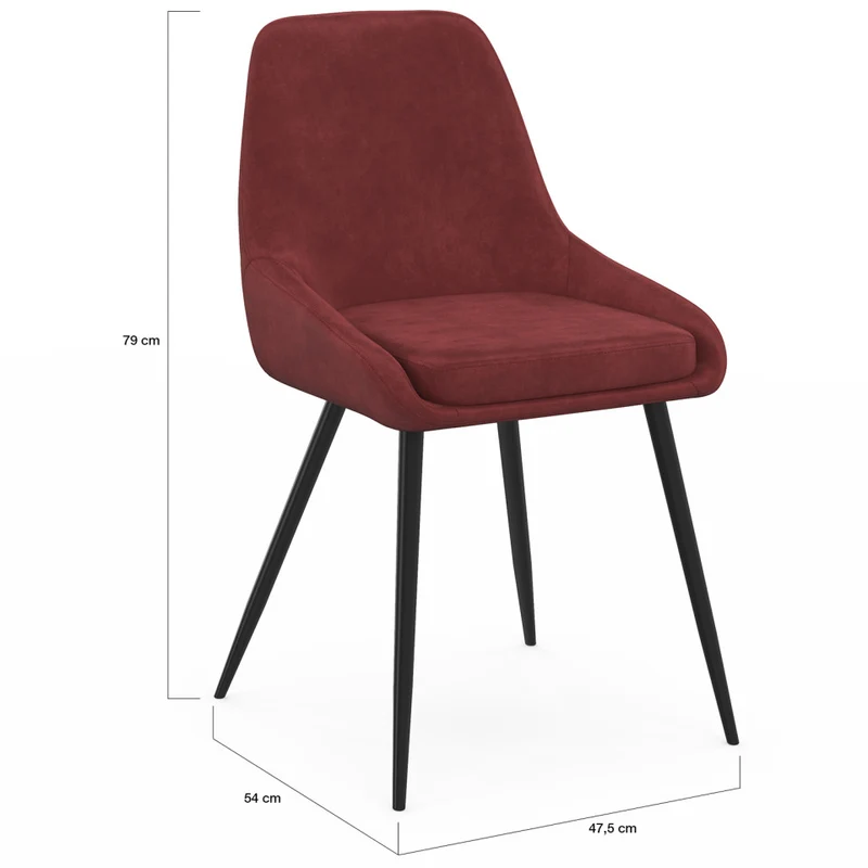 Chaises Olivia velours bordeaux pieds métal noirs - lot de 6