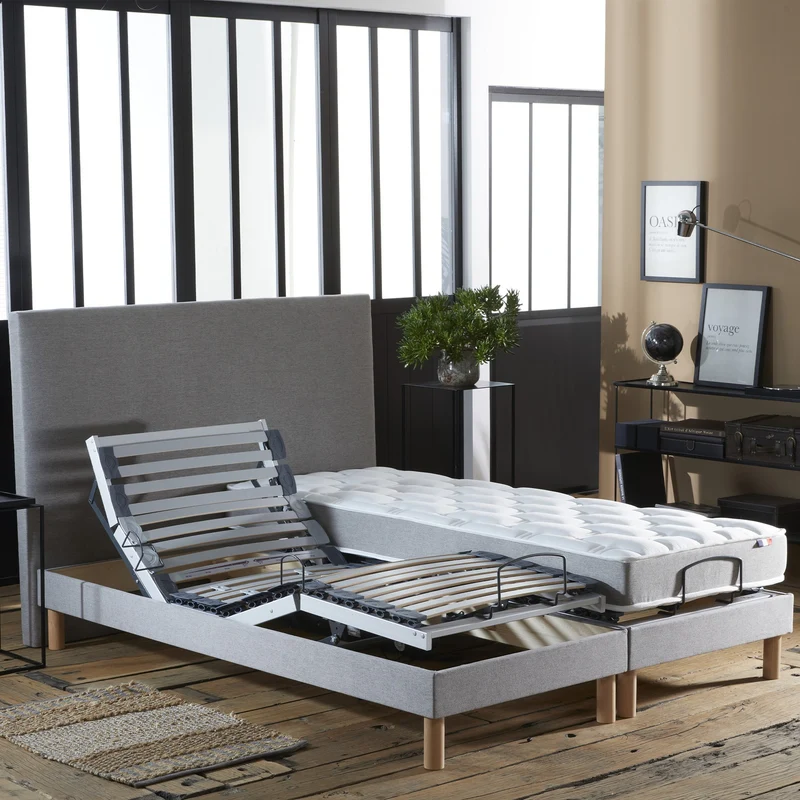 Lot de 2 lits électriques de relaxation multi lattes lisse Gris 2x80 x 200