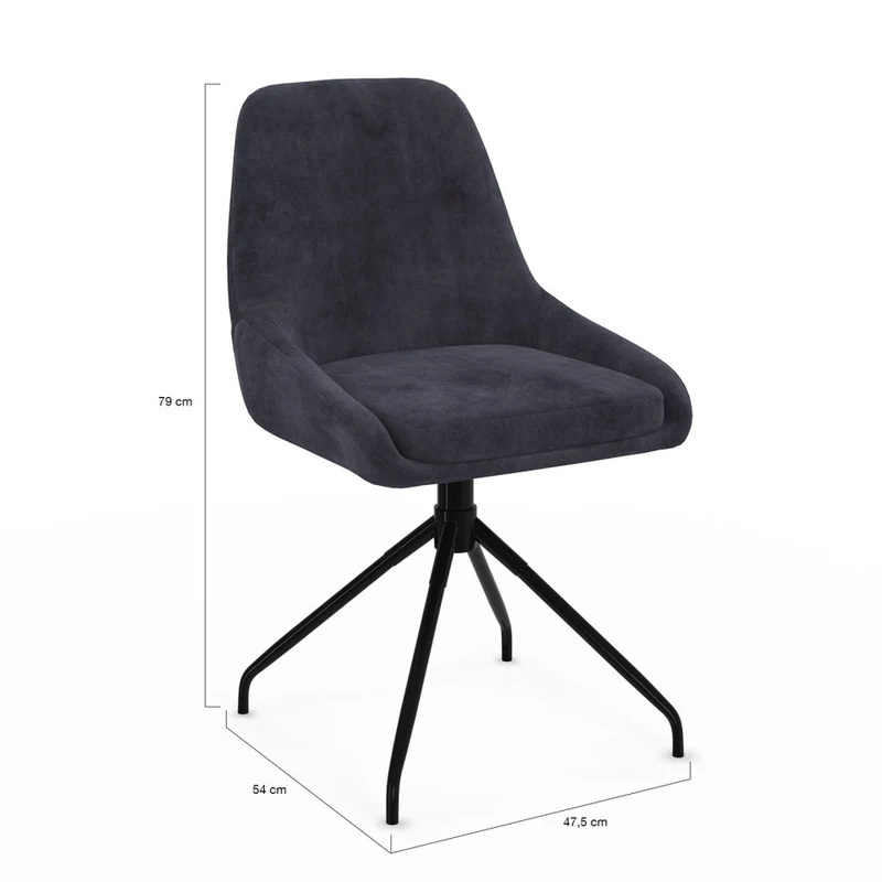 Chaises Olivia assise pivotante gris foncé pieds métal - lot de 2