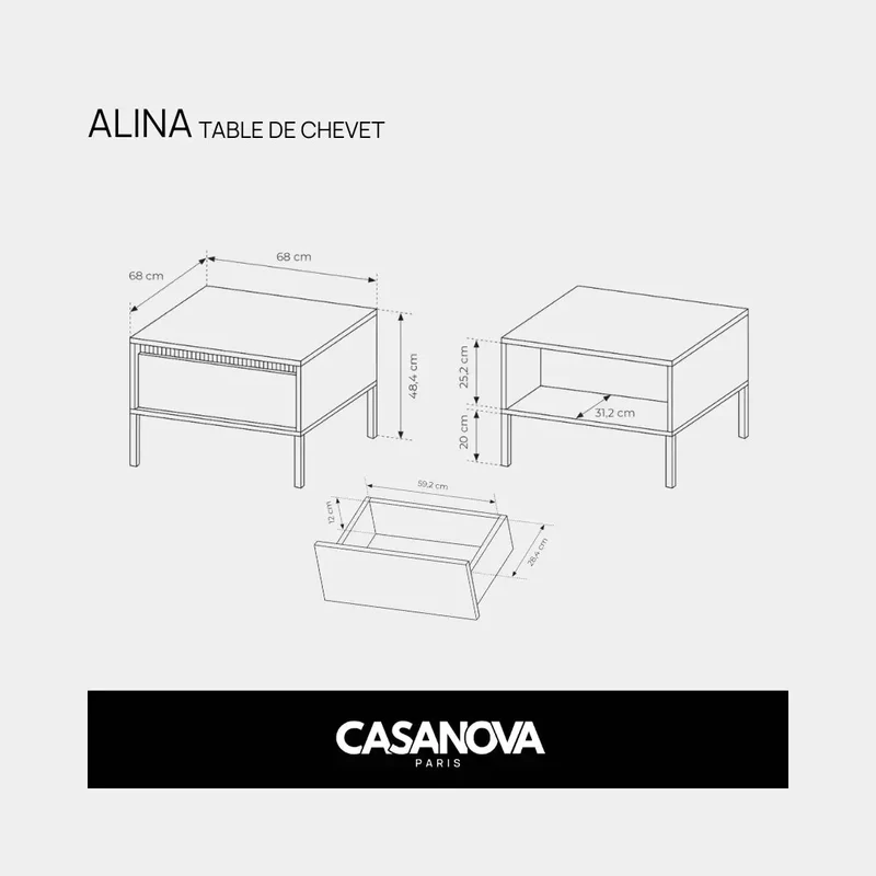 LOT ALINA - TABLE DE CHEVET