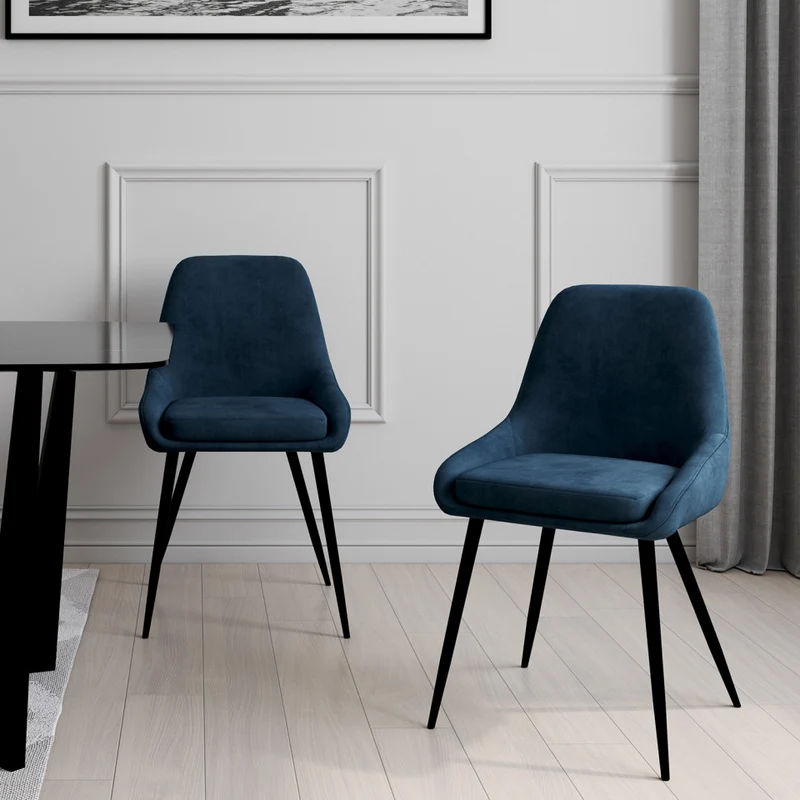 Chaises Olivia assise bleu pieds métal - lot de 2