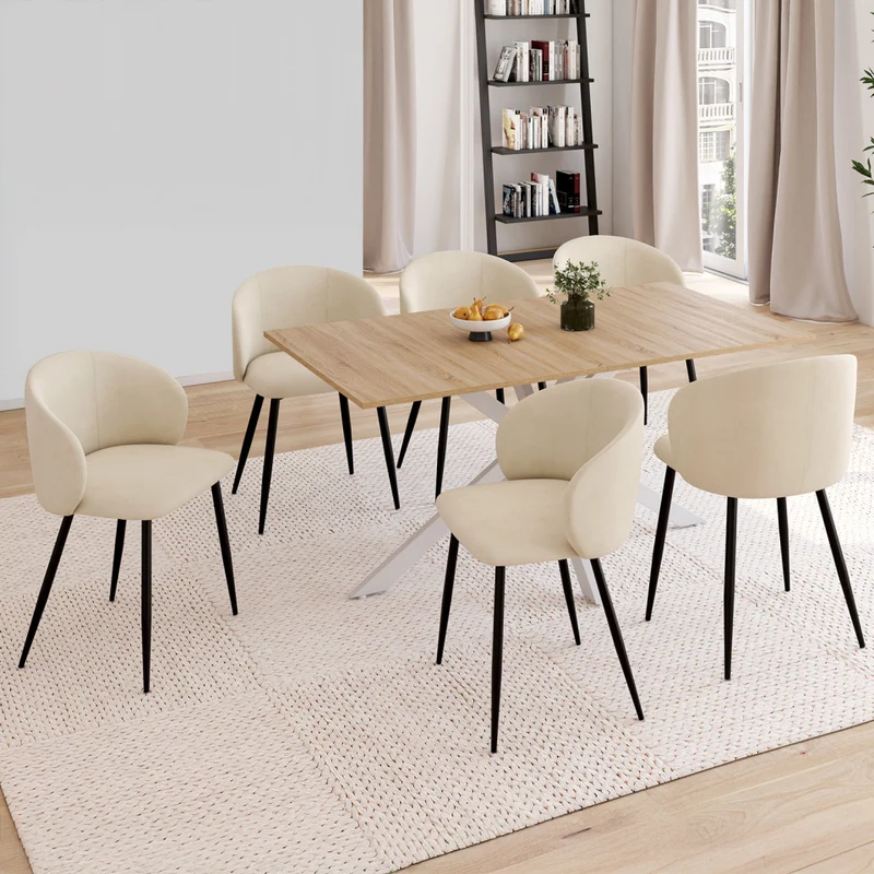 Chaises Léona velours crème pieds métal noirs - lot de 6
