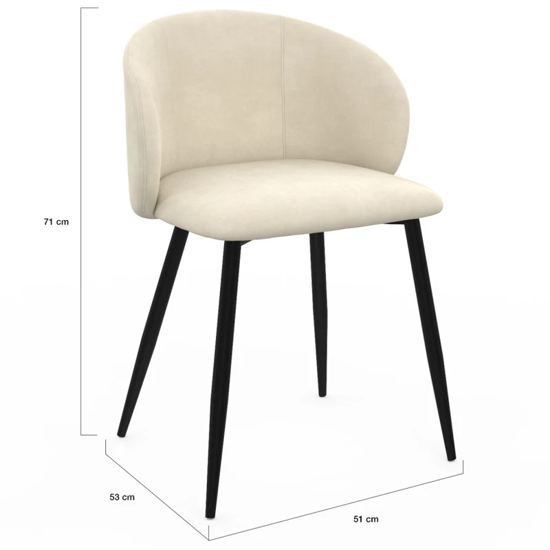 Chaises Léona velours crème pieds métal noirs - lot de 6