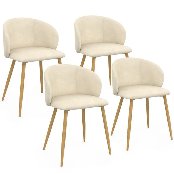 Chaises Léona velours crème et pieds métal bois - lot de 4