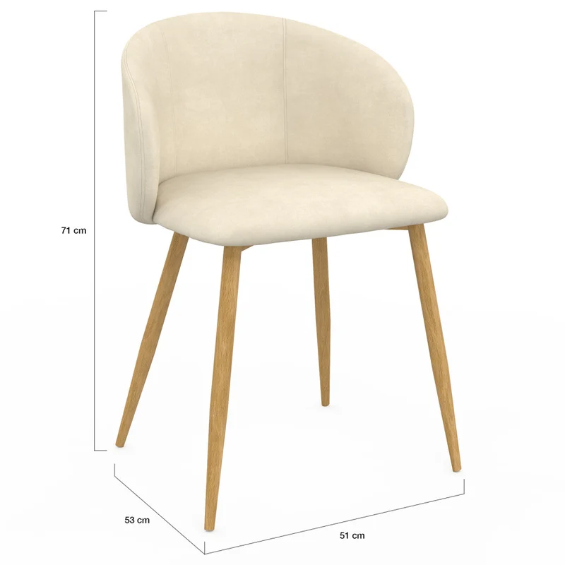 Chaises Léona velours crème et pieds métal bois - lot de 4