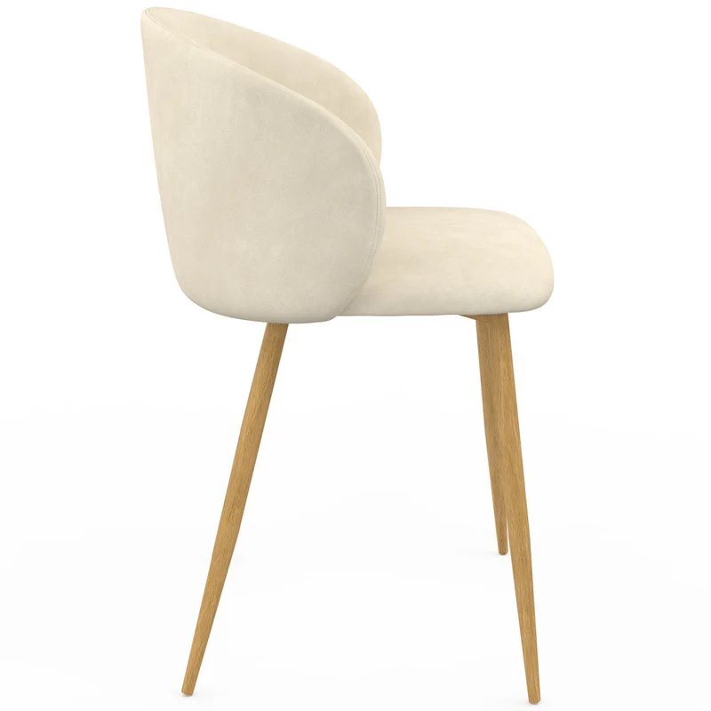 Chaises Léona velours crème et pieds métal bois - lot de 4