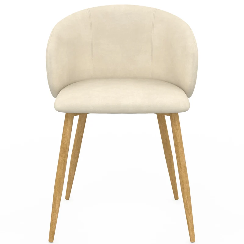 Chaises Léona velours crème et pieds métal bois - lot de 2