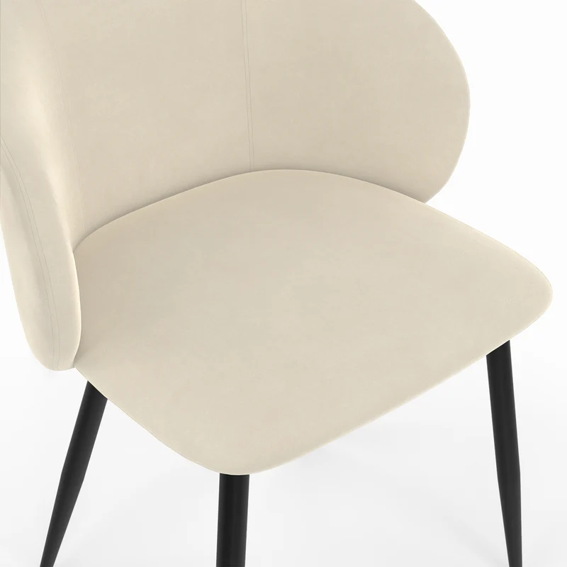 Chaises Léona en velours crème et pieds métal noirs - lot de 4
