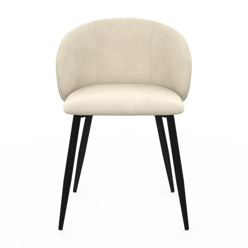 Chaises Léona en velours crème et pieds métal noirs - lot de 4