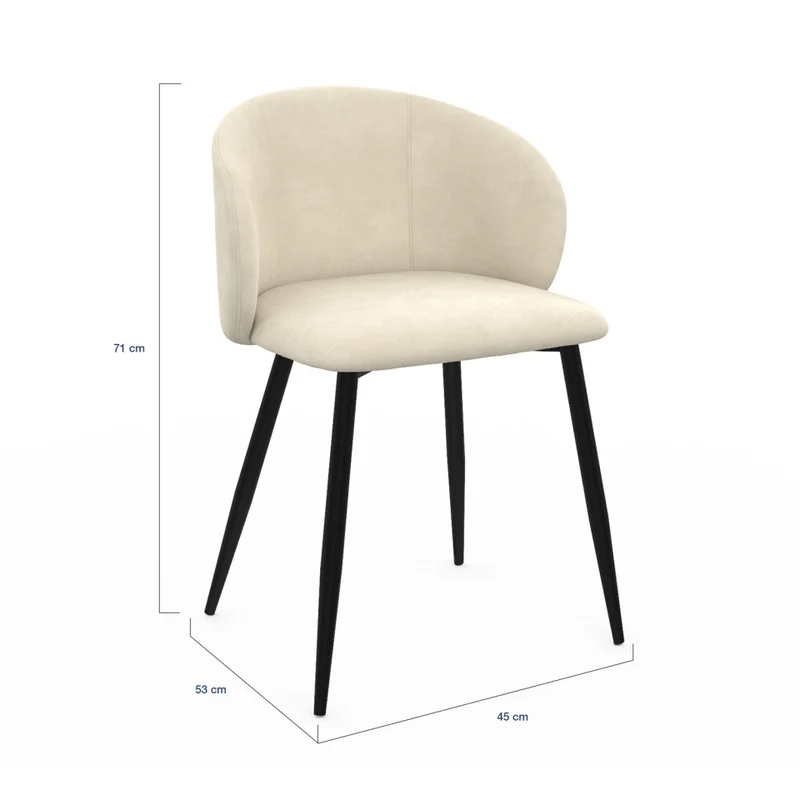 Chaises Léona en velours crème et pieds métal noirs - lot de 2