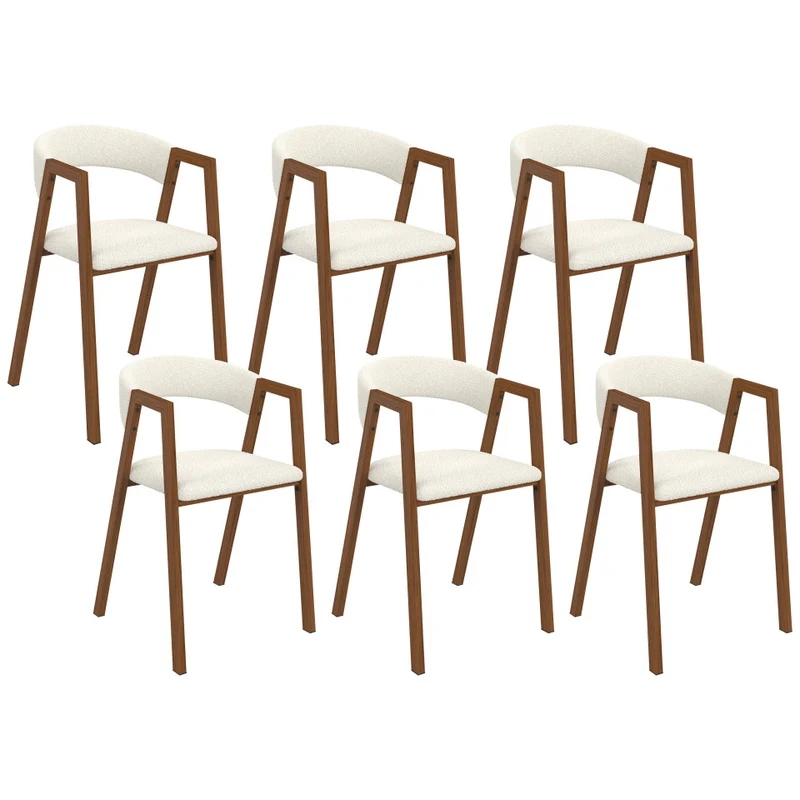 Chaises Enola avec accoudoirs bouclette pieds effet noyer- lot de 6