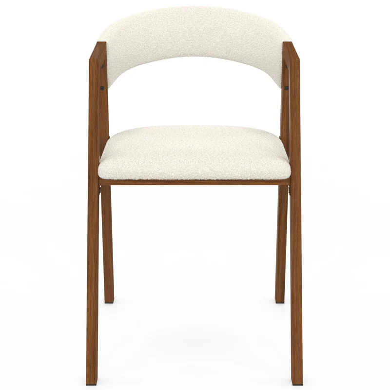 Chaises Enola avec accoudoirs bouclette pieds effet noyer- lot de 6