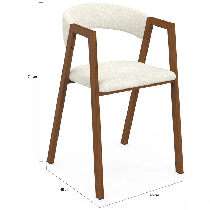 Chaises Enola avec accoudoirs bouclette pieds effet noyer- lot de 6