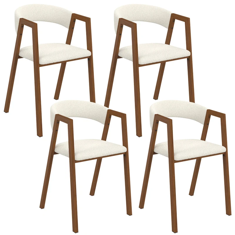 Chaises Enola avec accoudoirs bouclette pieds effet noyer- lot de 4