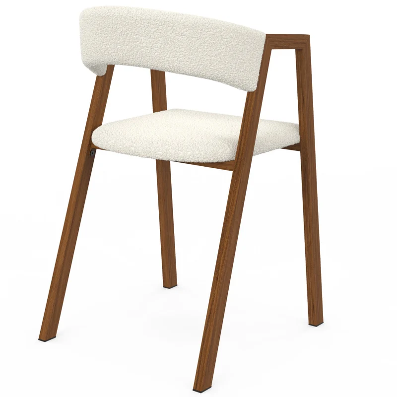 Chaises Enola avec accoudoirs bouclette pieds effet noyer- lot de 4