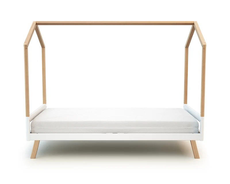 Lit cabane bébé évolutif en bois KASA Blanc et Hêtre Verni 70 x 140 cm