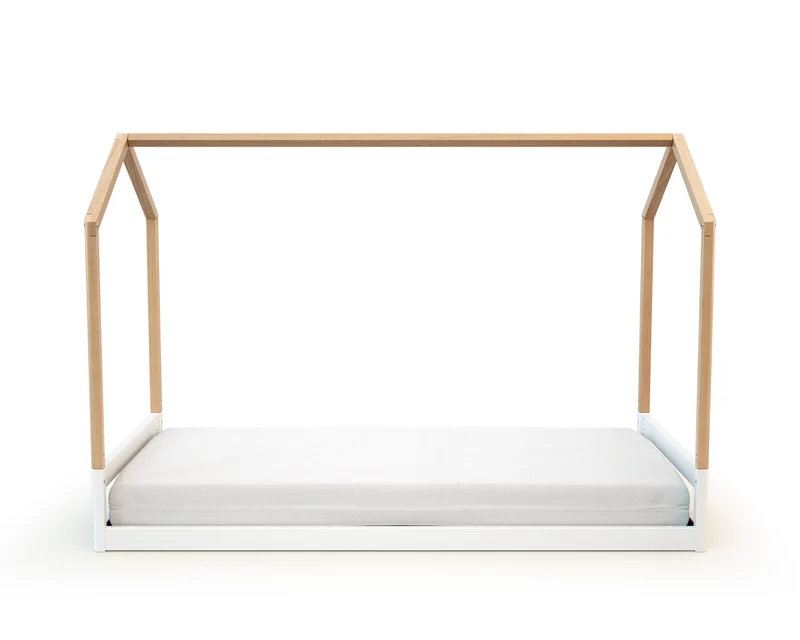 Lit cabane bébé évolutif en bois KASA Blanc et Hêtre Verni 70 x 140 cm