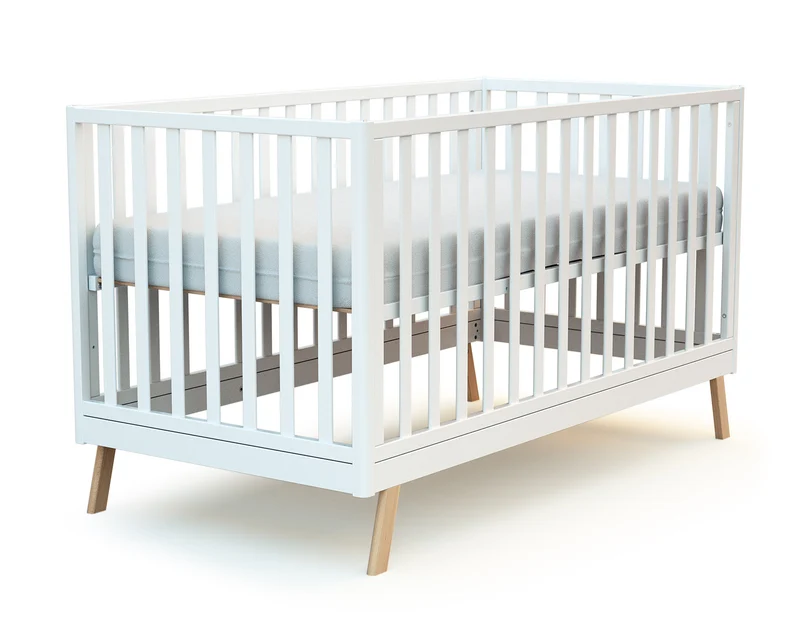 Lit cabane bébé évolutif en bois KASA Blanc et Hêtre Verni 70 x 140 cm