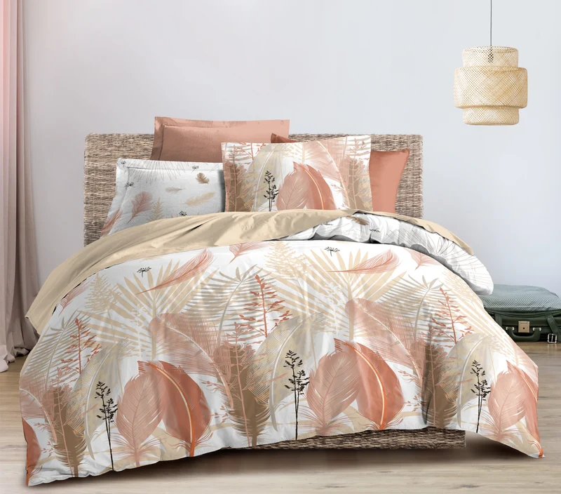 Parure de draps 4 pièces "Louna" drap housse 160 Plumes Multi