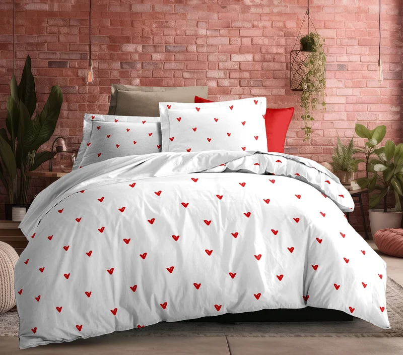 Parure de draps 4 pièces "Louna" drap housse 160 Love Rouge