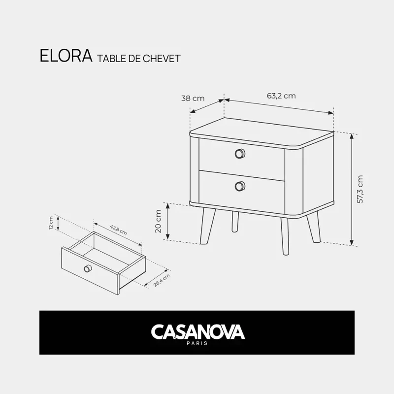 LOT ELORA - TABLE DE CHEVET