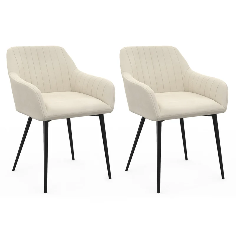 Chaises avec accoudoirs Ariana en velours crème et pieds métal - lot de 2