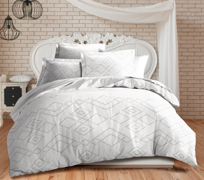 Parure de couette 3 pièces "Louna" 260 x 240 cm Losange Gris