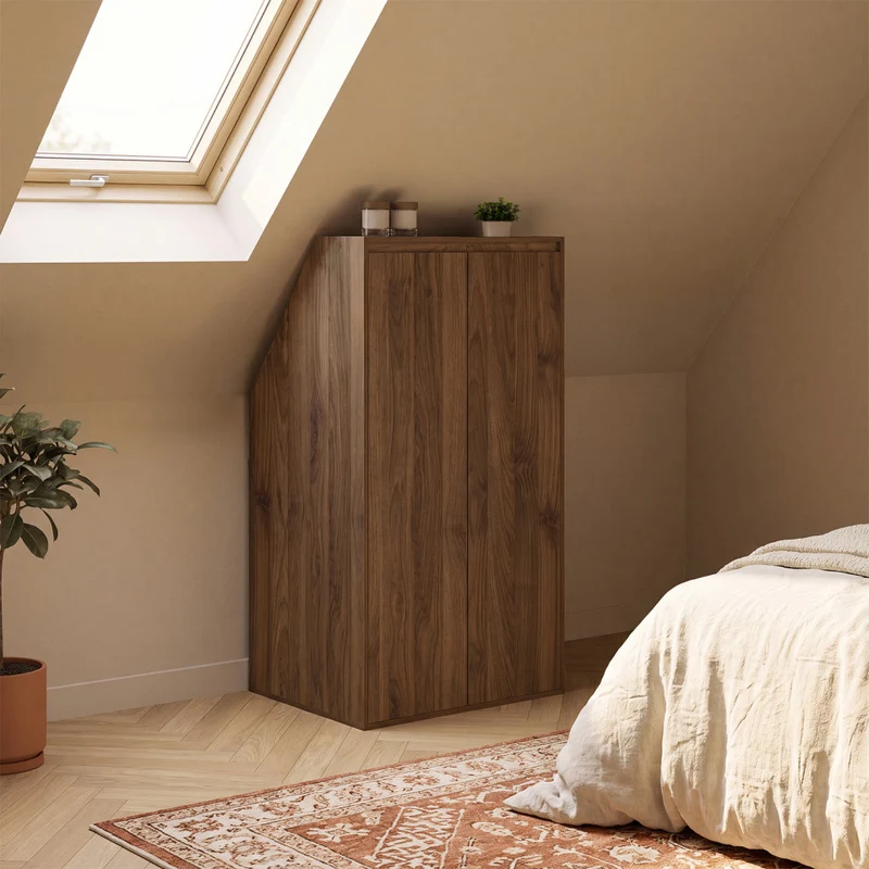 Armoire sous pente Tom 2 portes effet noyer