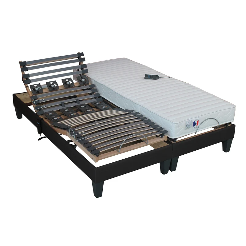 Lot de Sommiers lattes plus plots gris anthracite 2x80 x 200