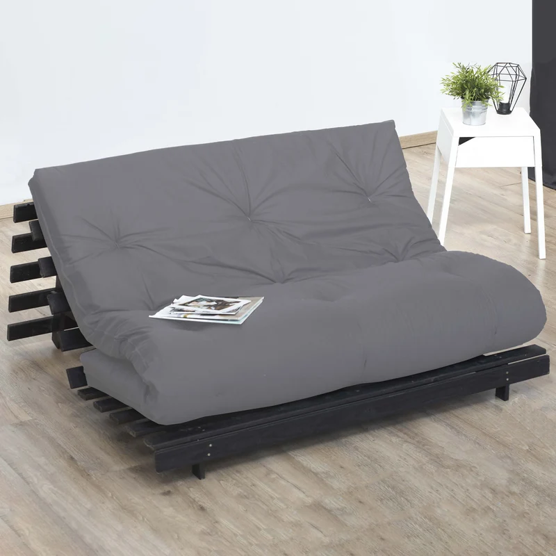 Matelas futon coton et fibres recyclés - Gris Clair - 140 x 190 cm