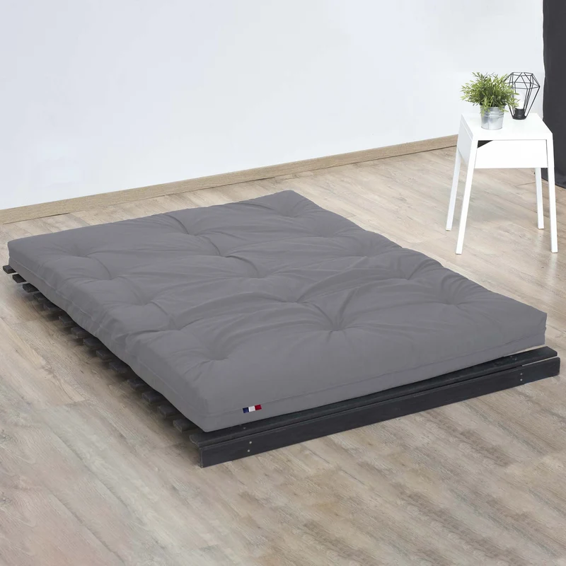 Matelas futon coton et fibres recyclés - Gris Clair - 140 x 190 cm